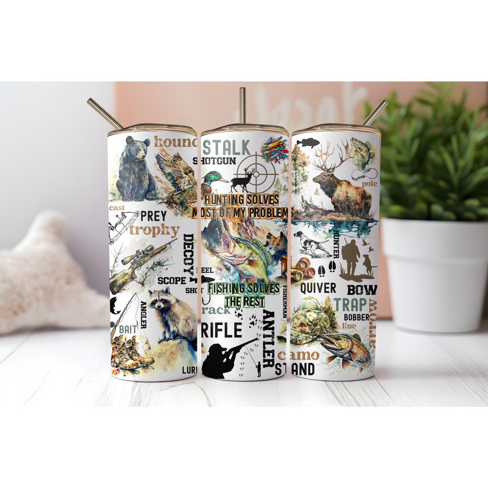 Hunting and fishing metal insulated tumbler, water bottle, gift, gift for him,
